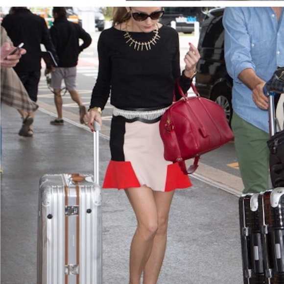 ZARA WOMEN TRI-COLOR BLOCK PEPLUM SKIRT black orange cream sz small preloved - Picture 4 of 9